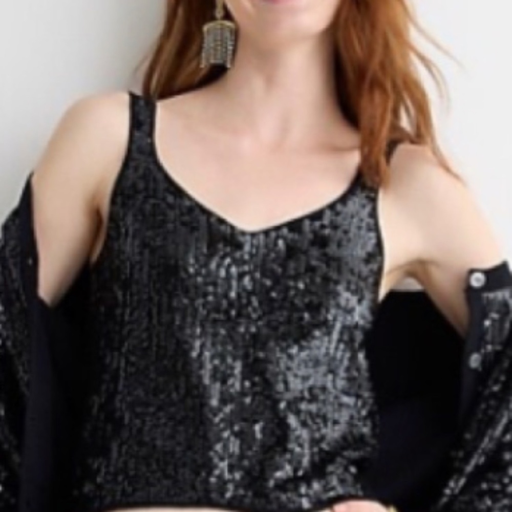 NWT J.Crew Sequin Merino Wool-blend Sweater-tank in Black - W’s Small
